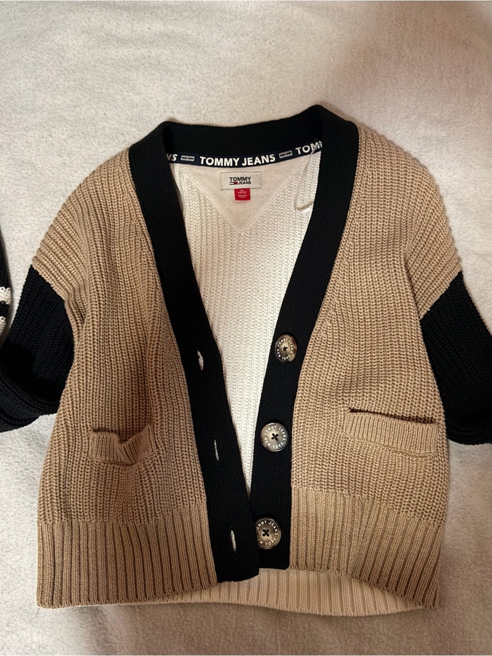 Tommy Jeans Colorblock Knit Cardigan - Tan & Navy